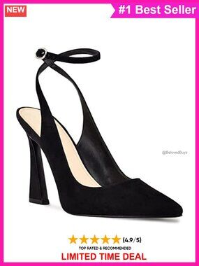 Pointed Toe Ankle Strap Slingback Heels Flared High Heel Wedding Pumps